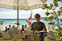 Nancy at Eugene's beach bar at Smuggler's Cove.