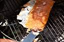 Salmon coming off the grill
