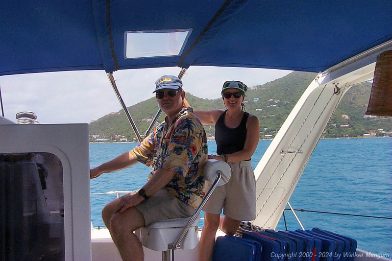 Leaving Roadtown Harbor - Captain Frank and First Mate Sara.