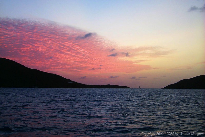 Sunset in Gorda Sound, looking though the Anguilla Point passage.