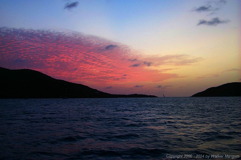 Sunset in Gorda Sound, looking though the Anguilla Point passage.
