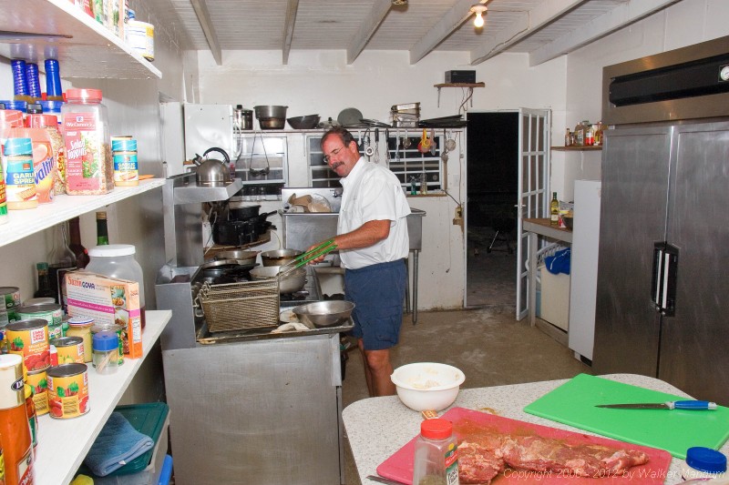 Carlos in the Cow Wreck kitchen. Carlos, his wife Tita, and their two daughters are from Puerto Rico and are frequent visitors at Cow Wreck. Carlos brought over a beautiful angus tenderloin (visible on prep table) that he cooked and shared with the Cow Wreck gang (us included). Thanks again, Carlos - and see you soon, amigo.