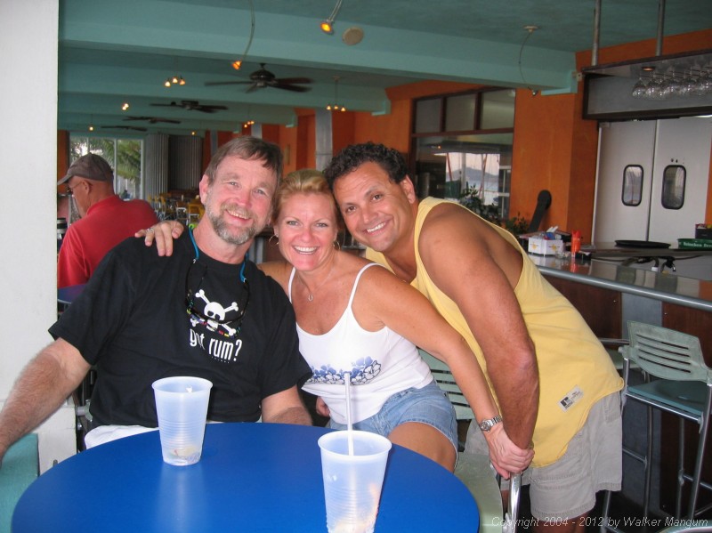 Killing time before the party: Walker, Sharon, and David at Calamaya Bar.