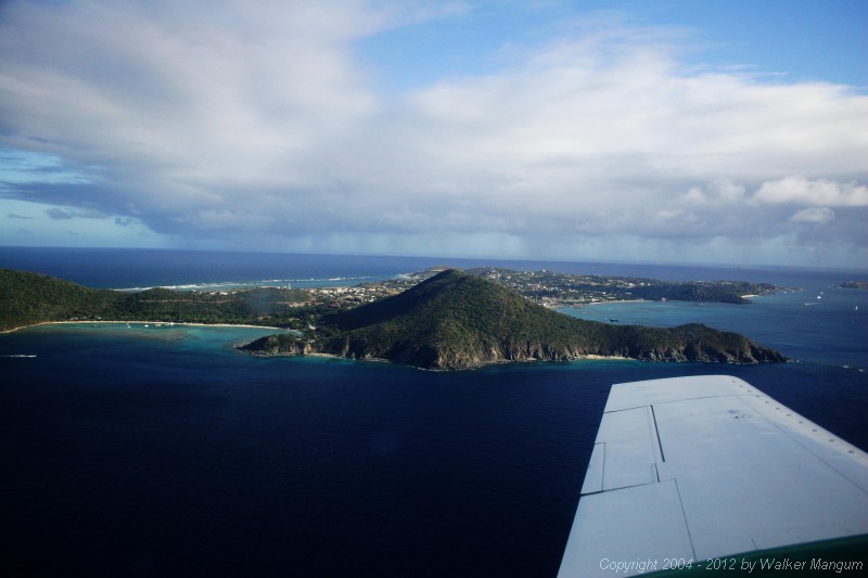 View of Virgin Gorda. Little Dix Bay on the left and Colison Point on the right, Spanish Town behind.